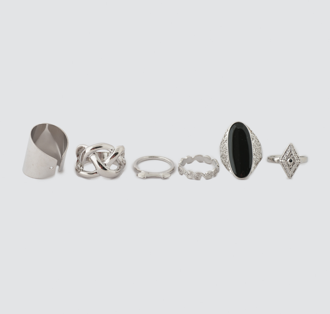 Набор колец (6 шт) Мармалато, цвет Серебро-черный #1