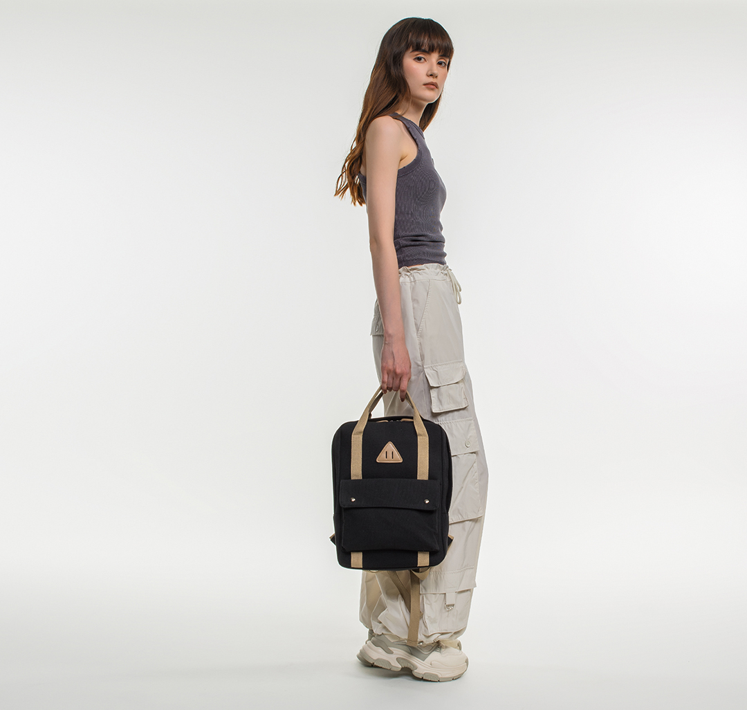 Рюкзак женский текстильный для девочки Мармалато, цвет Черный-бежевый #6