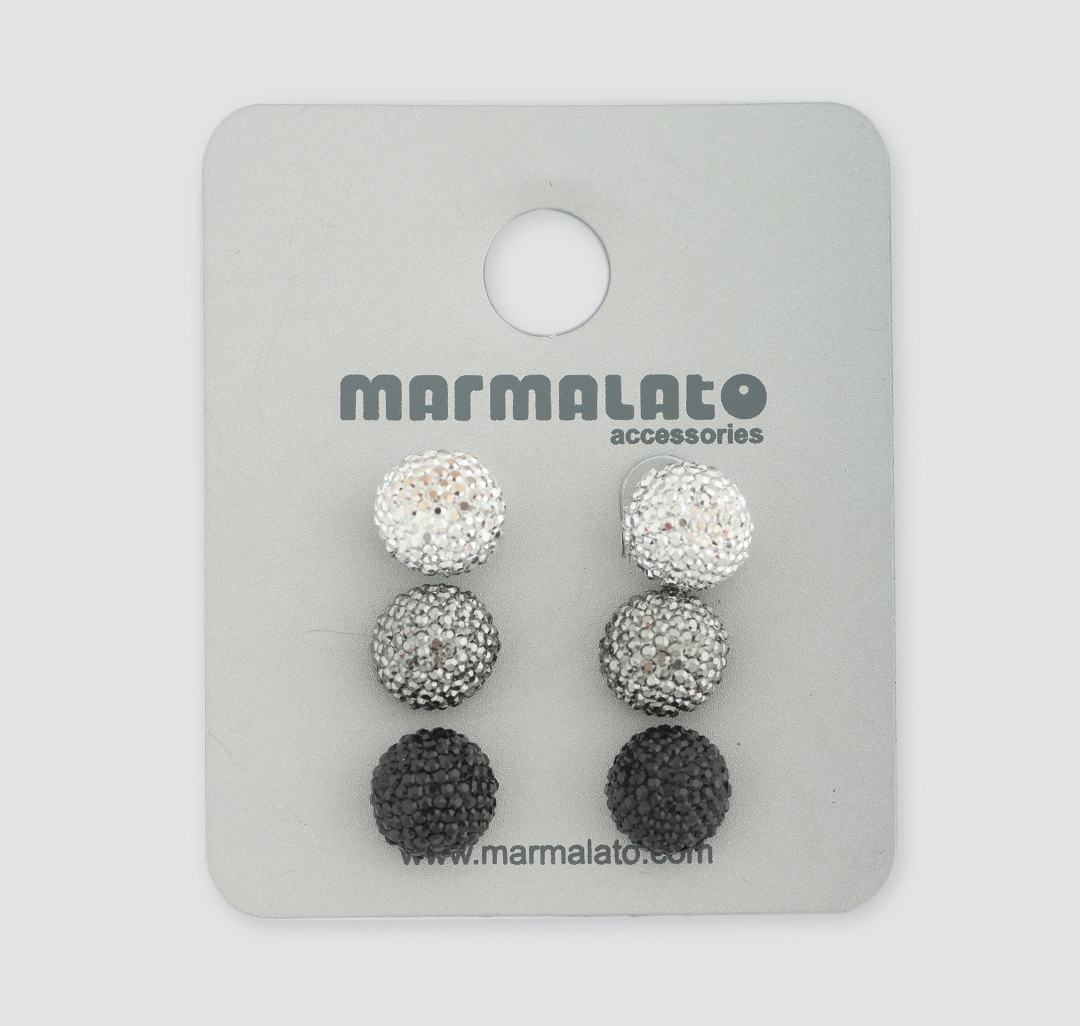Набор серег (3 пары) Мармалато, цвет Серебро-черный #3