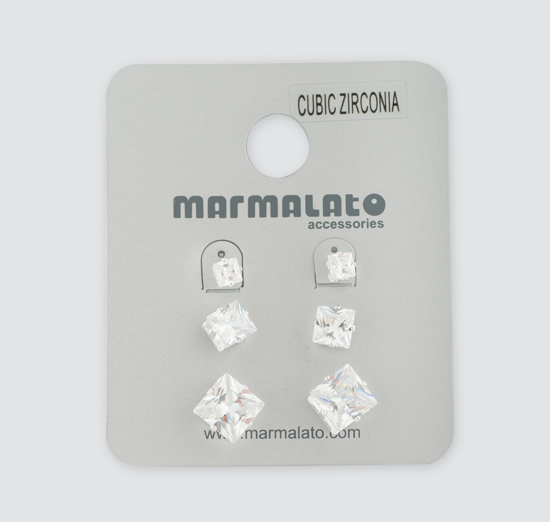 Набор серег (3 пары) Мармалато, цвет Серебро-прозрачный #3