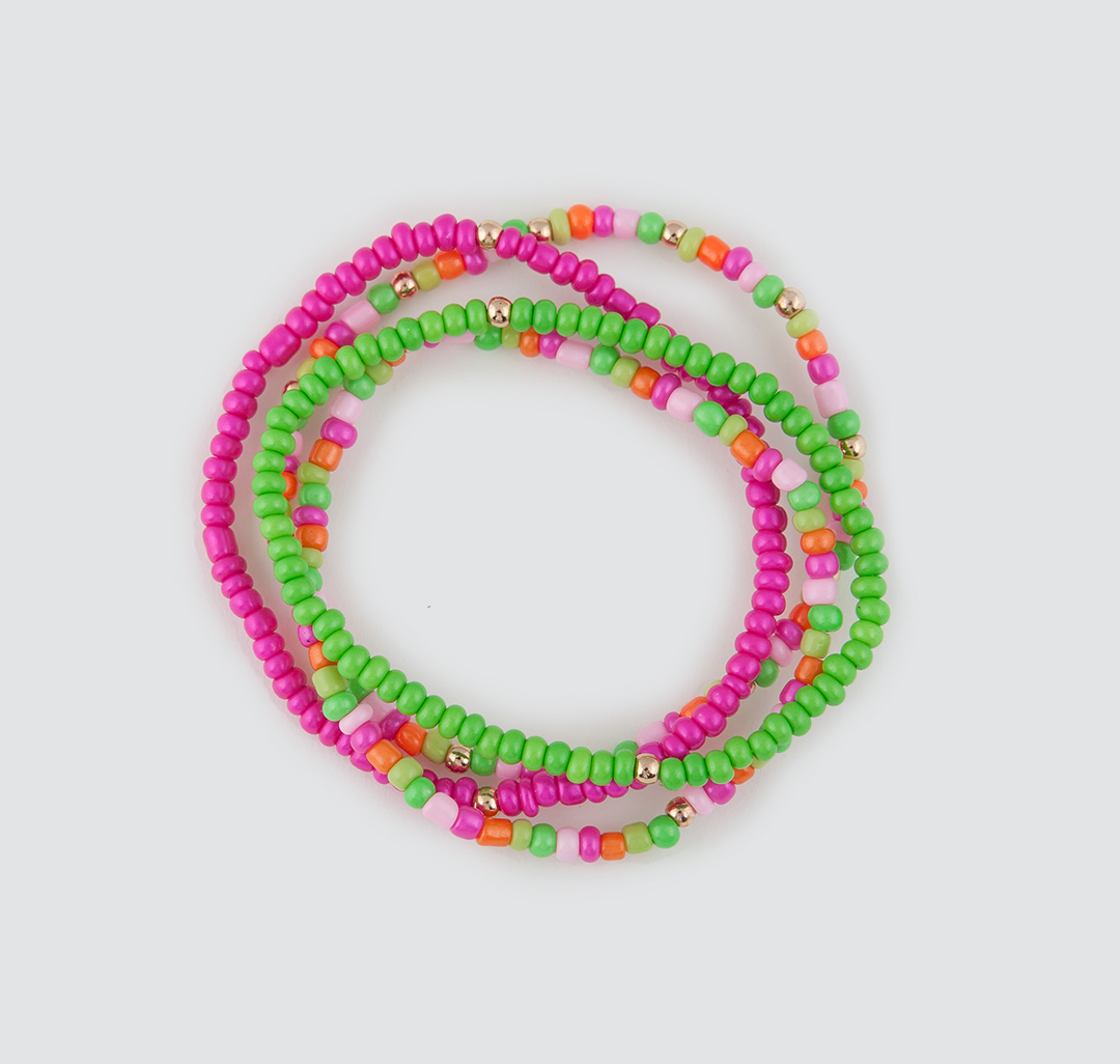 Набор браслетов (4 шт) пластик Мармалато, цвет Фуксия-зеленый-оранжевый-золото #1