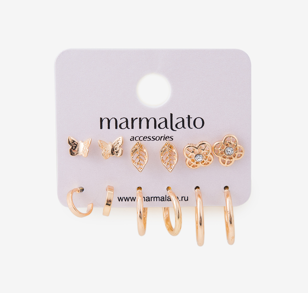 Набор серег (6 пар) Мармалато, цвет Золото-прозрачный #1