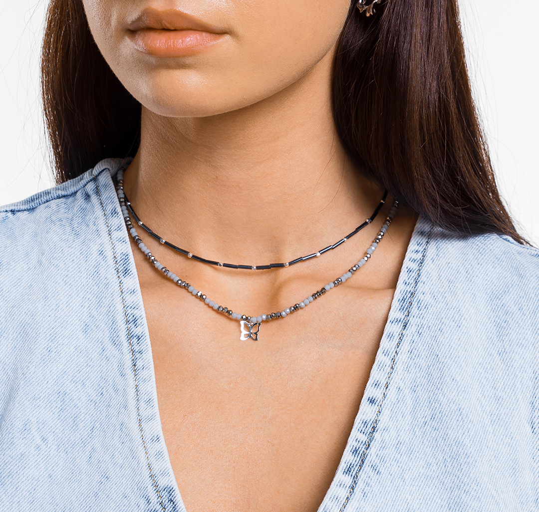 Набор колье (2 шт) Мармалато, цвет черный-серый-белое серебро #5