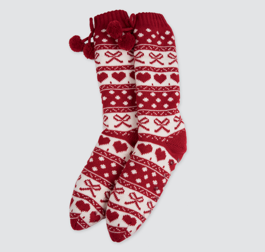 Женские утепленные носки с принтом Мармалато, цвет Красный-белый #1