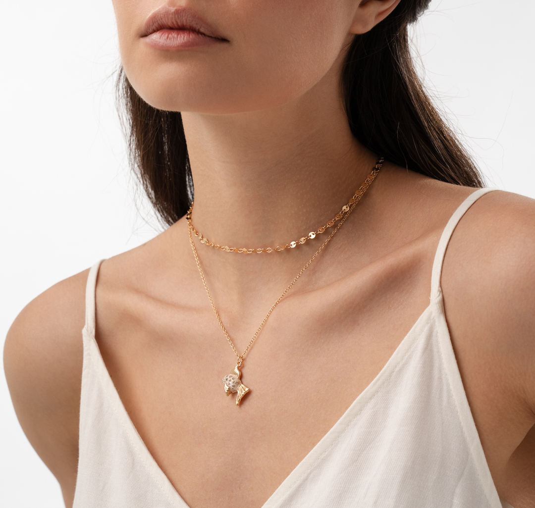 Набор колье (2 шт) Мармалато, цвет золото-розовый-прозрачный #1