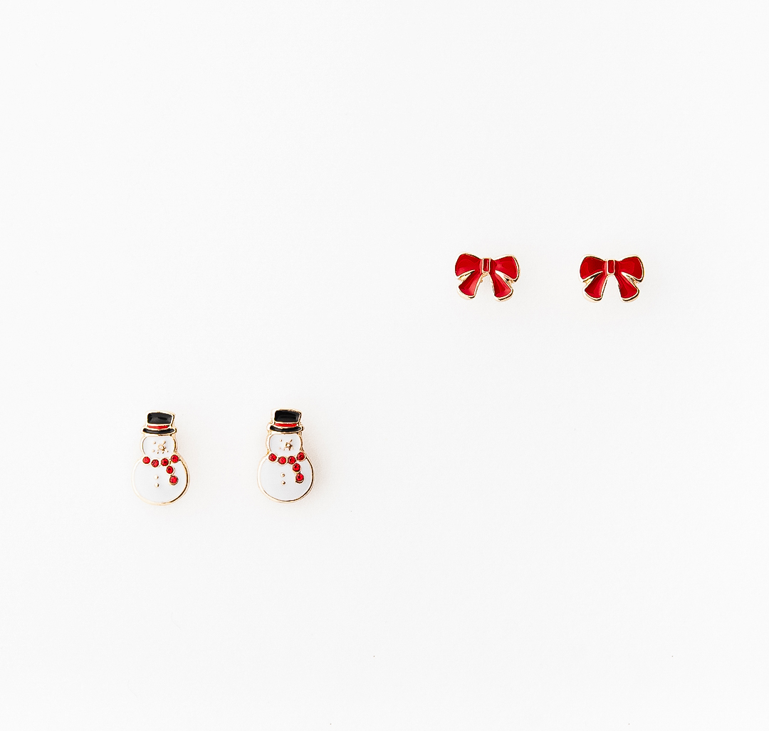 Набор серег (2 пары) Мармалато, цвет белый-красный-золото #1