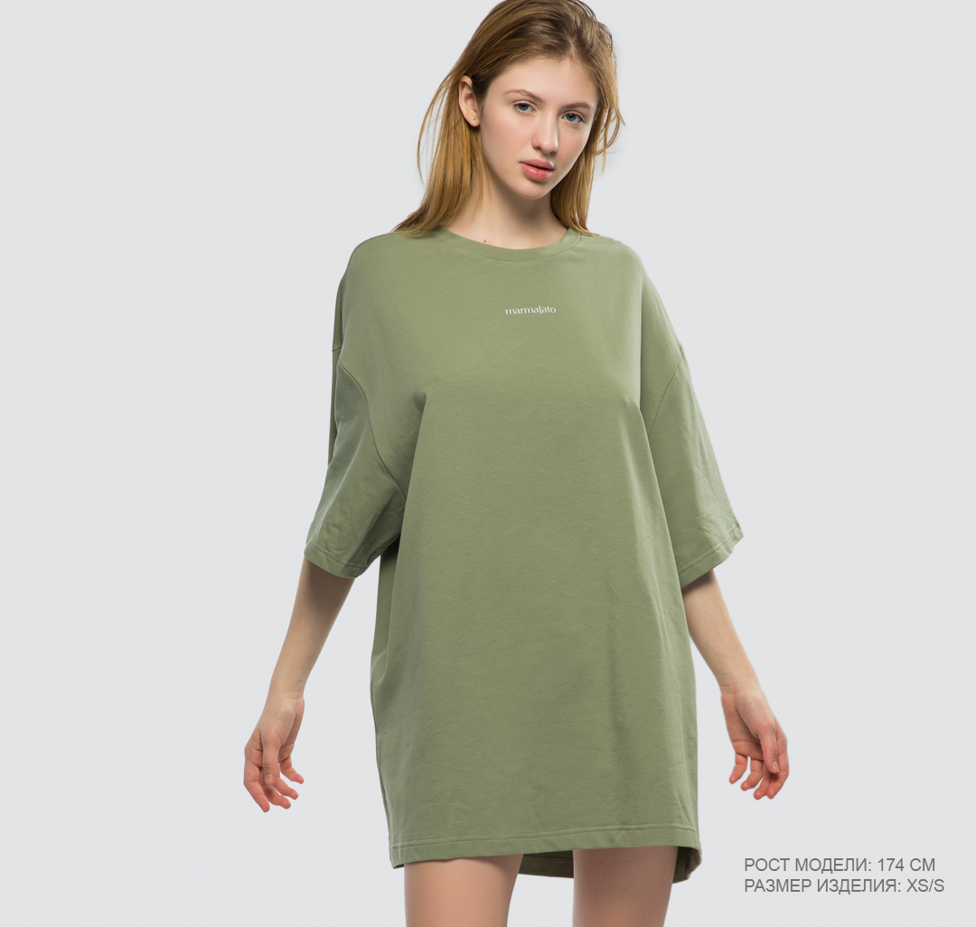 Платье-футболка Мармалато, цвет Оливковый-белый #1