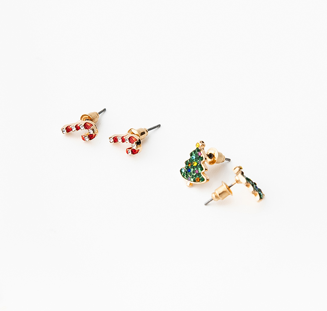 Набор серег (2 пары) Мармалато, цвет зеленый-красный-золото #2