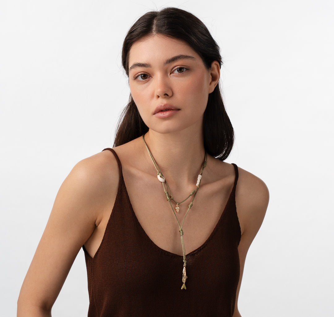 Набор колье (2 шт) Мармалато, цвет зеленый-бежевый-золото #3