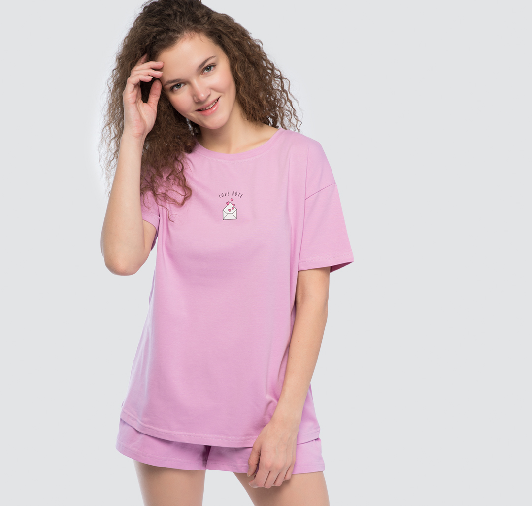 Женская футболка из хлопка Мармалато, цвет Лиловый-белый-черный #1