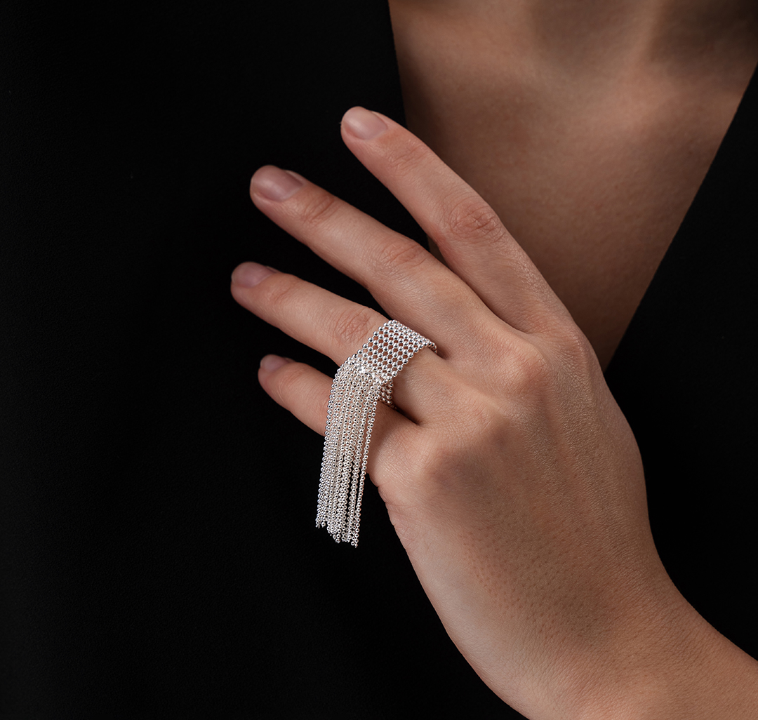 Кольцо Мармалато, цвет Белое серебро #4