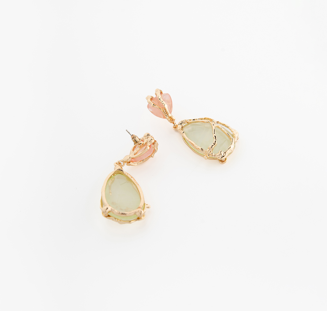 Серьги Мармалато, цвет розовый-светло зеленый-золото #4