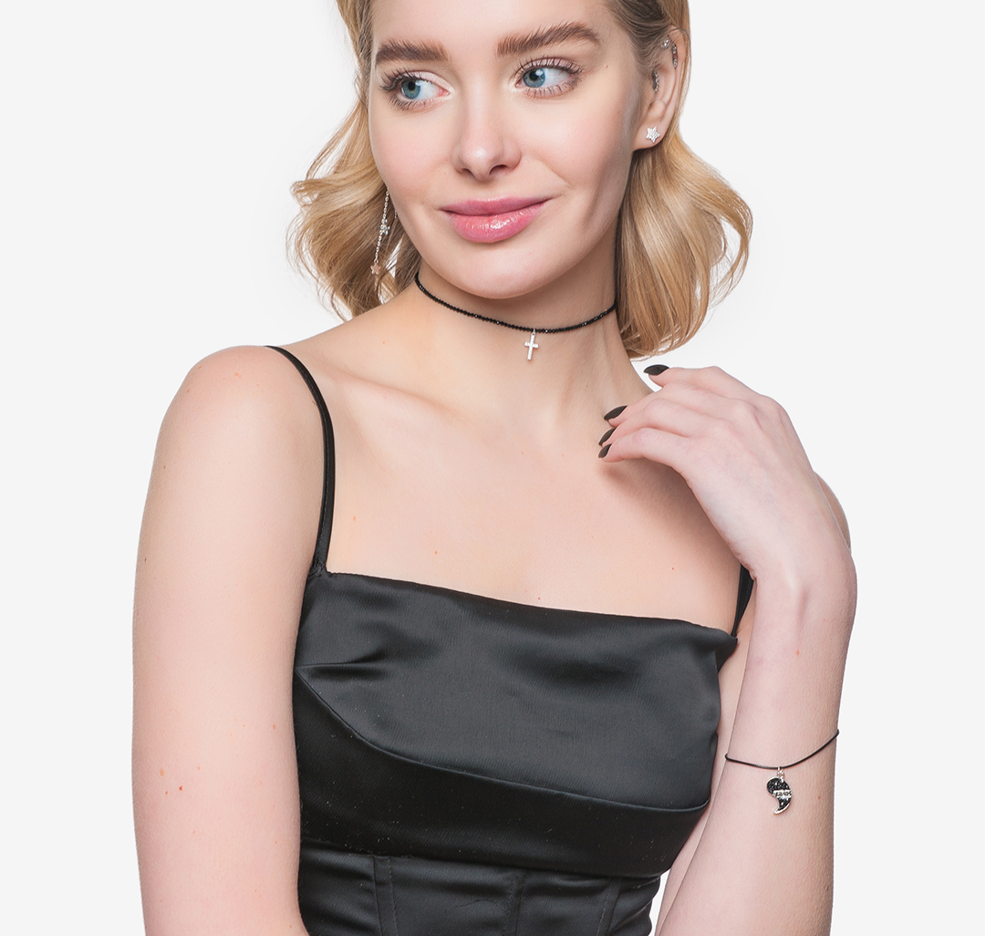 Колье Мармалато, цвет Черный-белое серебро #2