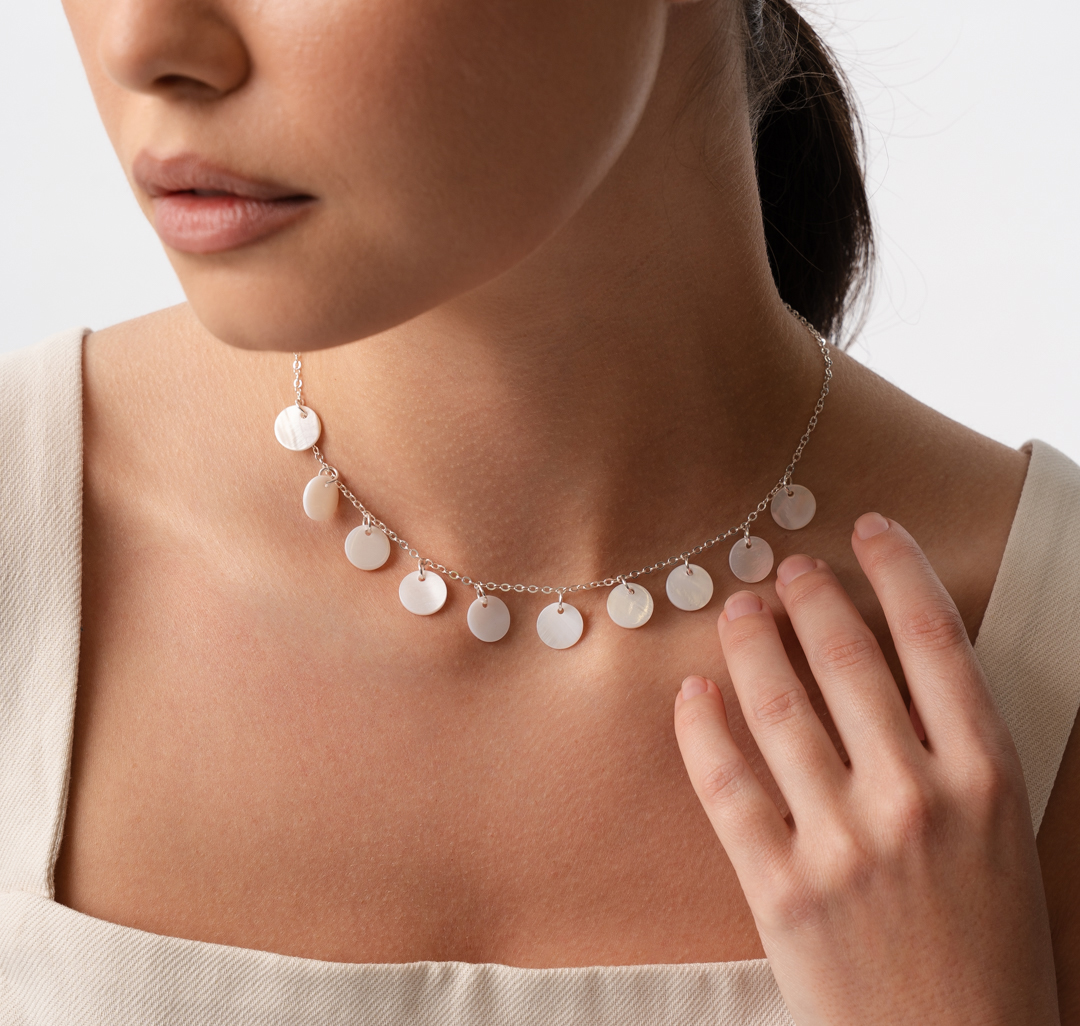 Колье Мармалато, цвет белое серебро-молочный #1