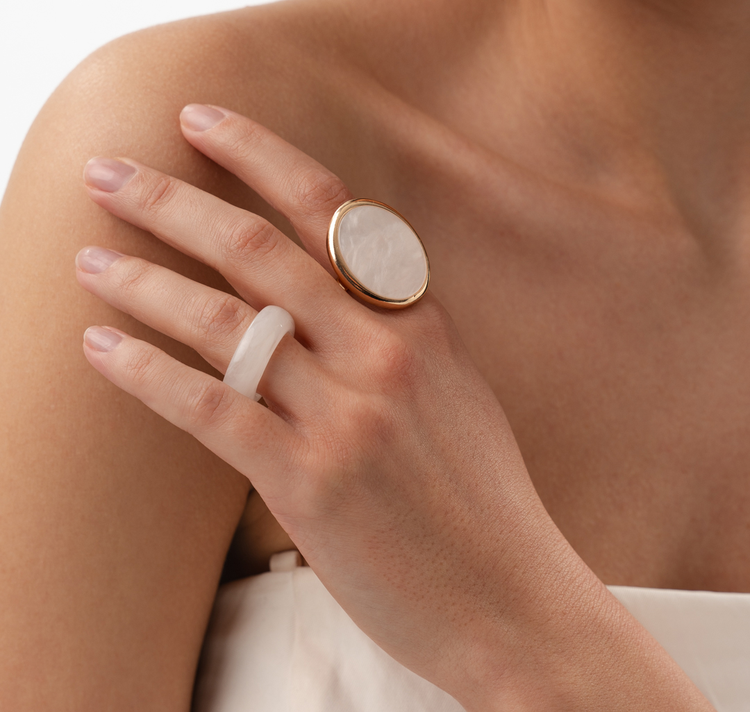 Набор колец (2 шт) Мармалато, цвет золото-молочный #1