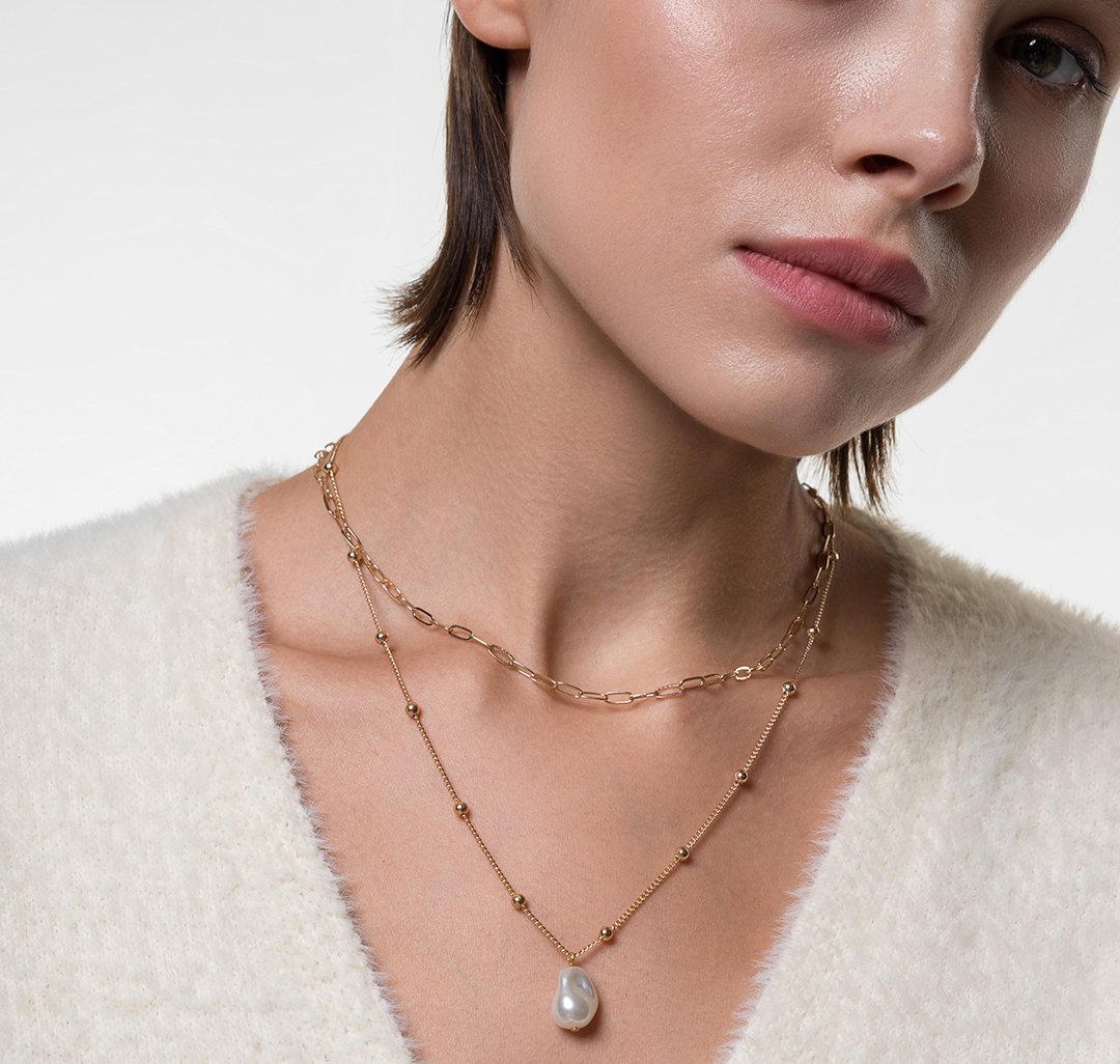 Набор колье (2 шт) Мармалато, цвет золото-жемчуг #6