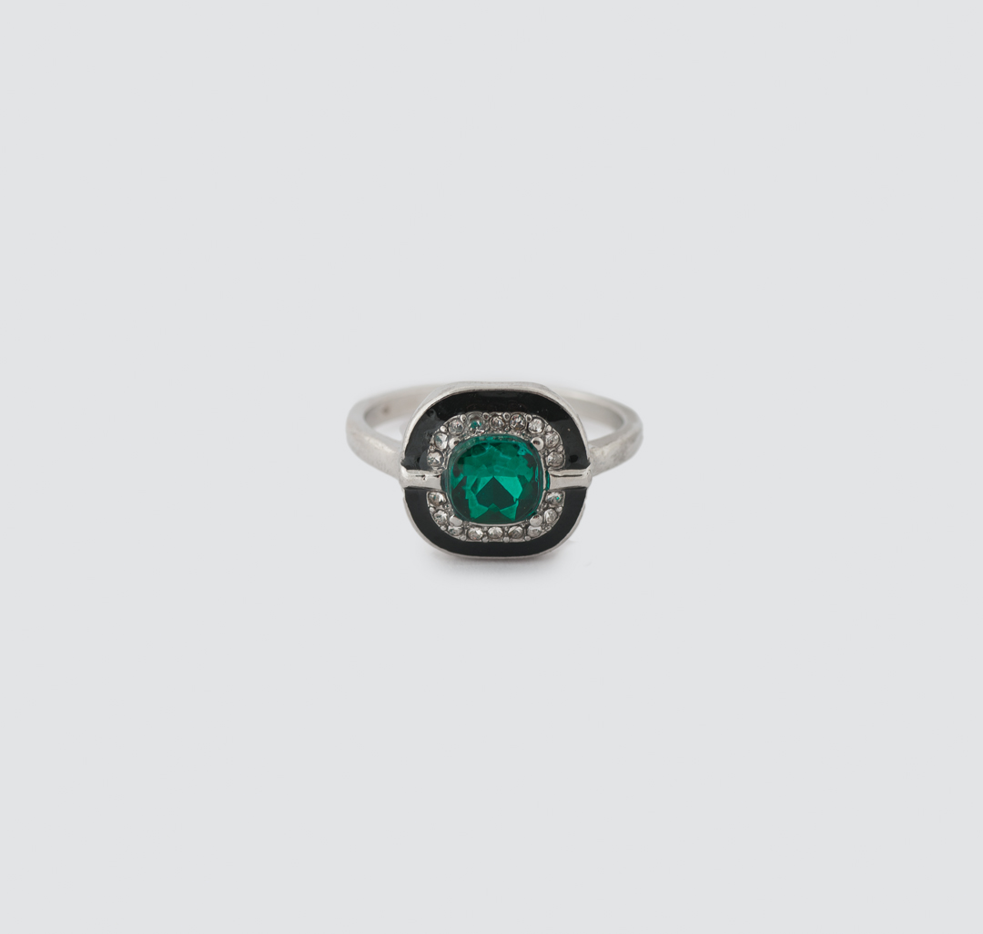 Кольцо Мармалато, цвет Черный-серебро-зеленый #1