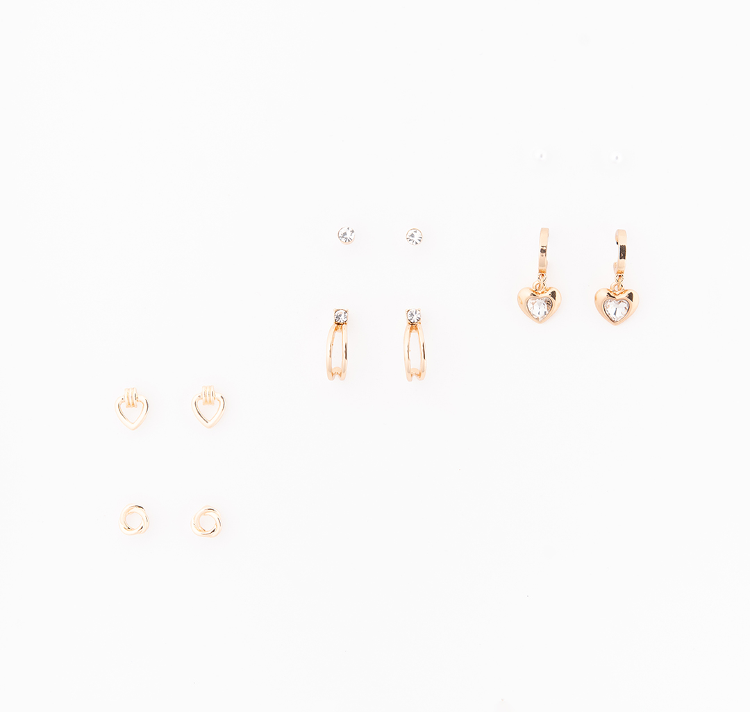 Набор серег (6 пар) Мармалато, цвет золото-прозрачный-жемчуг #1