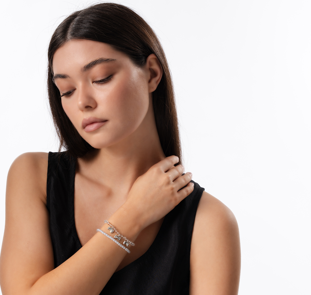 Набор браслетов (2 шт) Мармалато, цвет Жемчуг-прозрачный-серебро #2