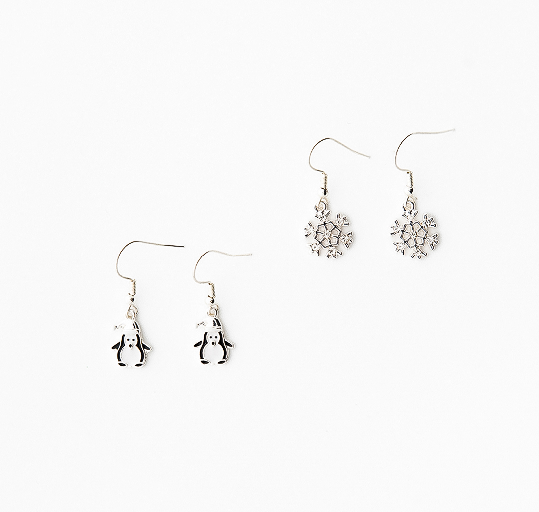 Набор серег (2 пары) Мармалато, цвет белое серебро-белый-черный #1