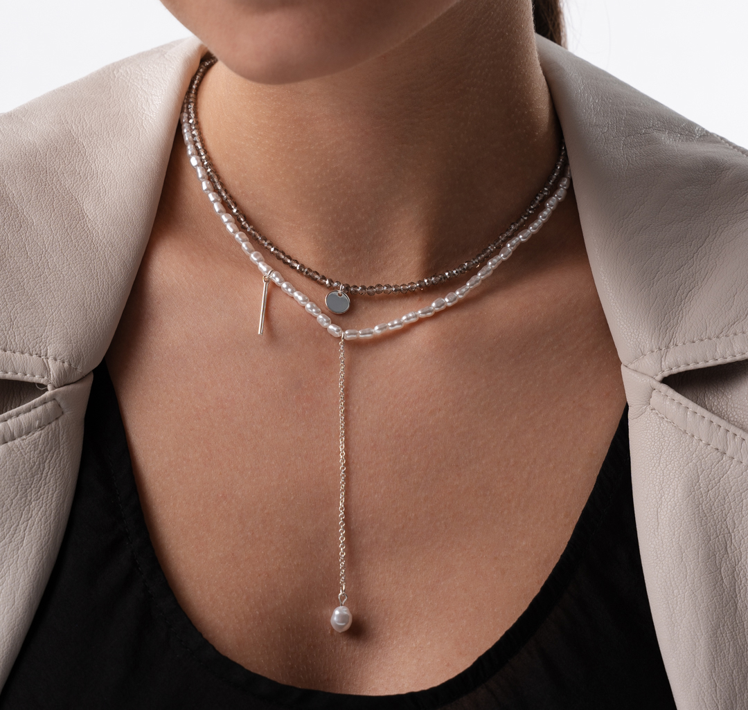 Набор колье (2 шт) Мармалато, цвет жемчуг-серый-белое серебро #1
