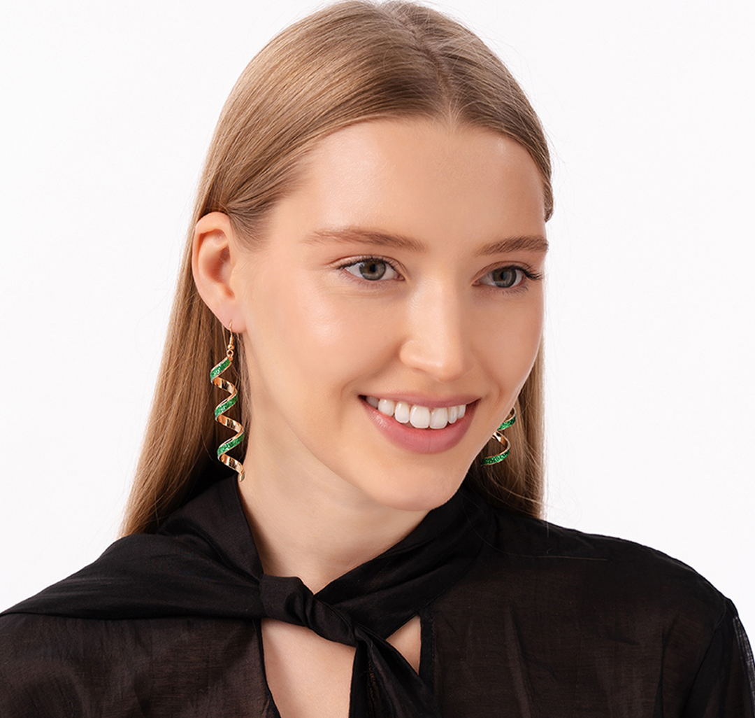 Серьги Мармалато, цвет Зеленый-золото #2