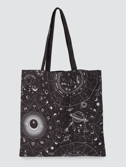 Черная сумка шоппер с принтом космос