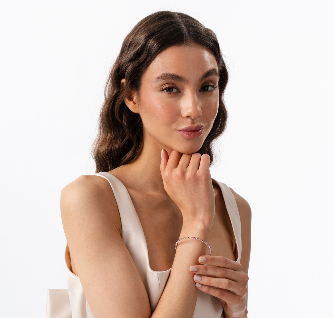 Браслет Мармалато, цвет Белое серебро-розовый #2