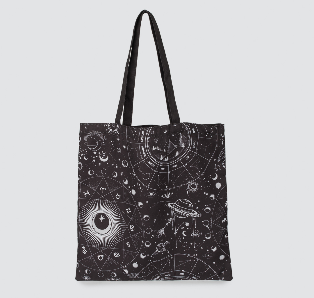 Черная сумка шоппер с принтом космос Мармалато, цвет черный-белый #1