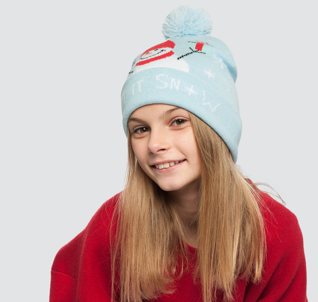 Женская шапка "let it snow" Мармалато, цвет Голубой-мультиколор #3