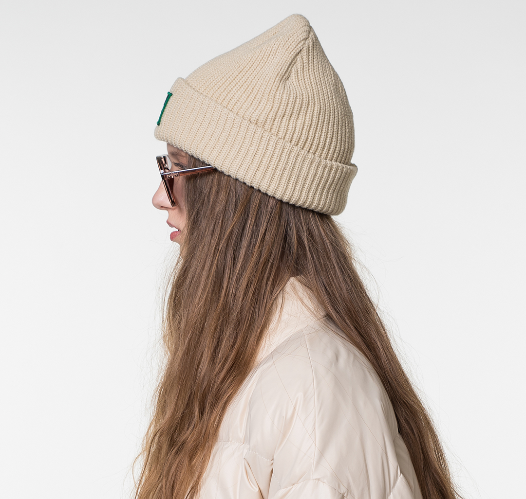 Женская шапка бини Мармалато, цвет Бежевый-зеленый-черный-белый #3