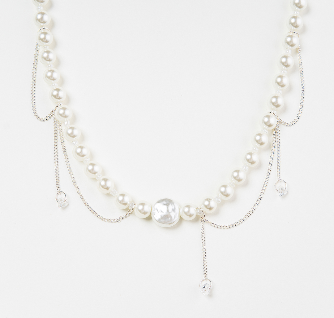 Колье Мармалато, цвет жемчуг-белое серебро-прозрачный #1