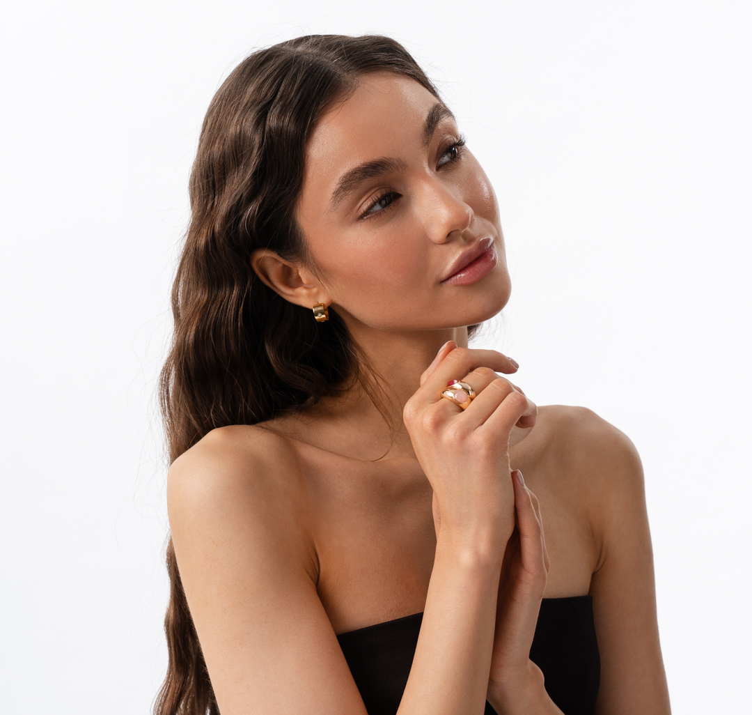 Набор колец (2 шт) Мармалато, цвет Золото-розовый-винный #2