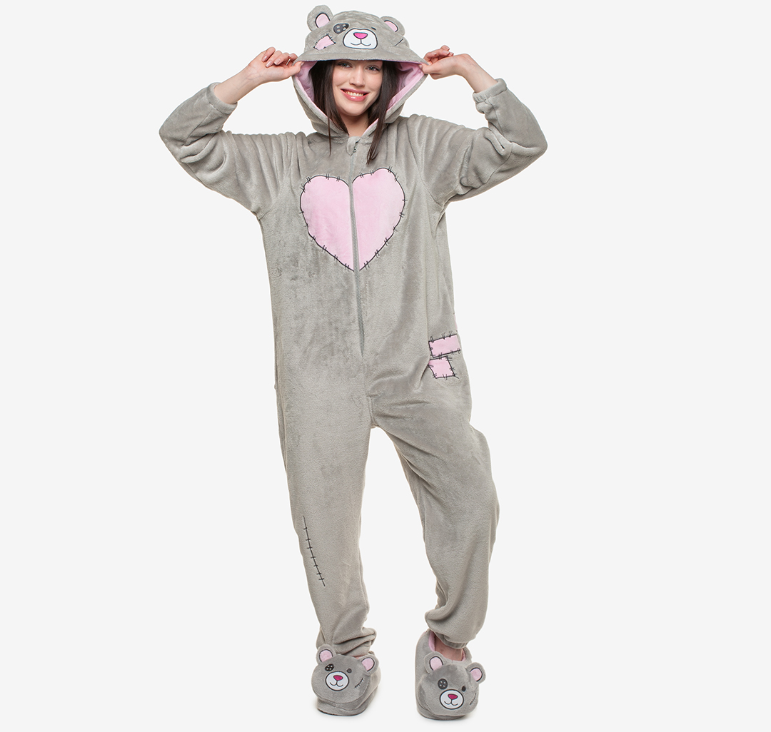 Кигуруми пижама мишка унисекс Мармалато, цвет Серый-розовый #1