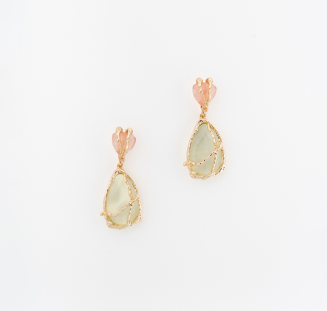 Серьги Мармалато, цвет розовый-светло зеленый-золото #3