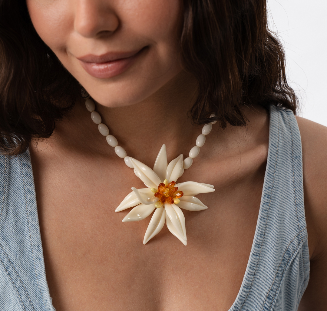 Колье Мармалато, цвет молочный-коричневый-прозрачный #1