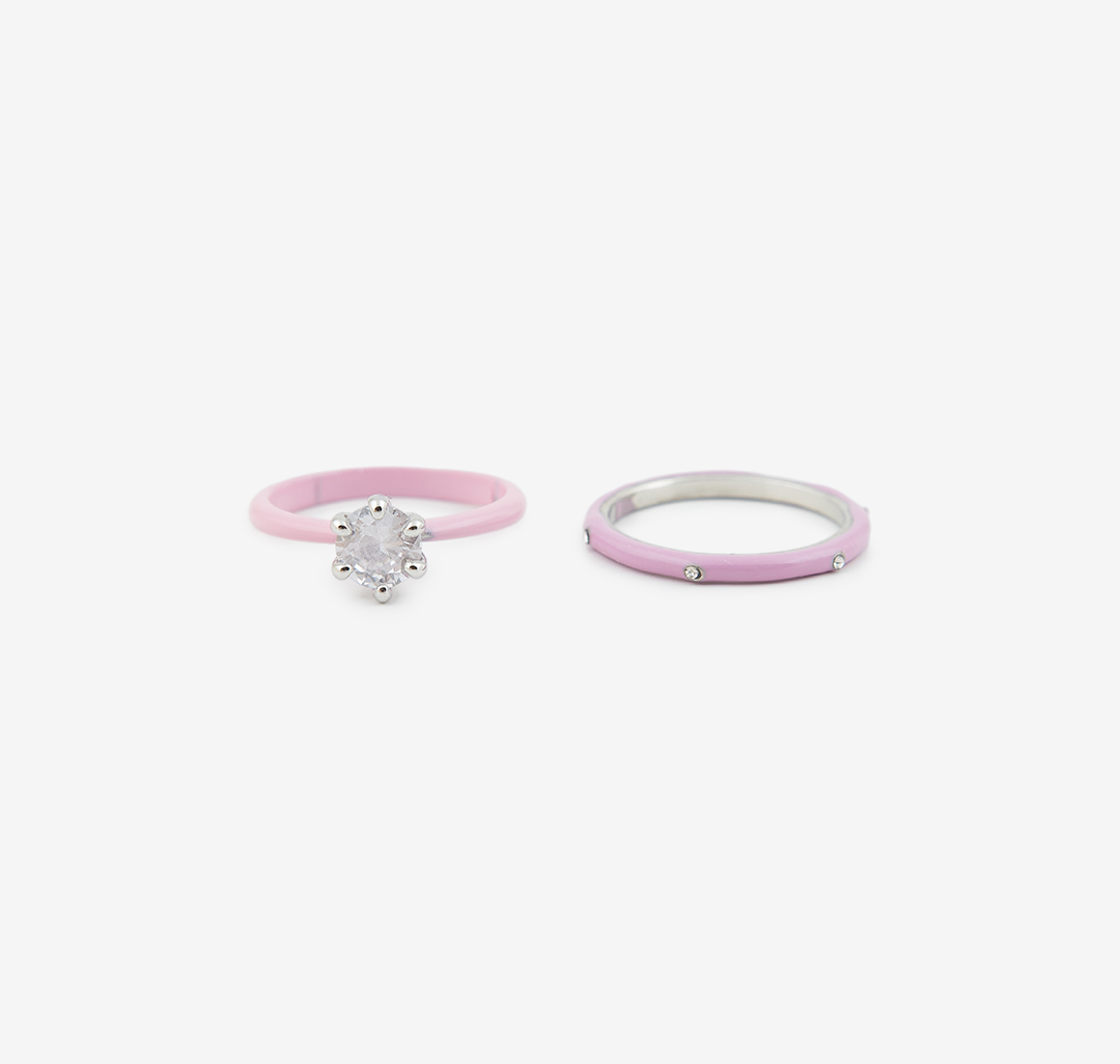 Набор колец (2 шт) Мармалато, цвет Розовый-мультиколор-прозрачный-серебро #1