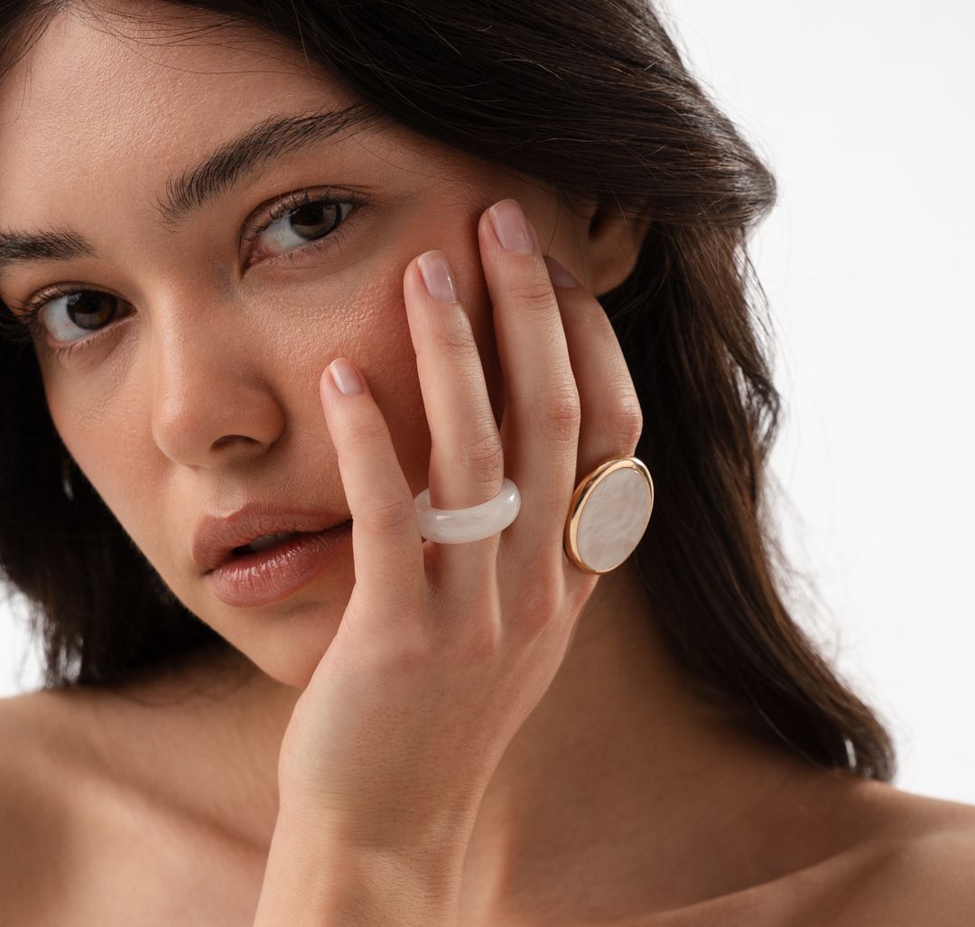 Набор колец (2 шт) Мармалато, цвет золото-молочный #2