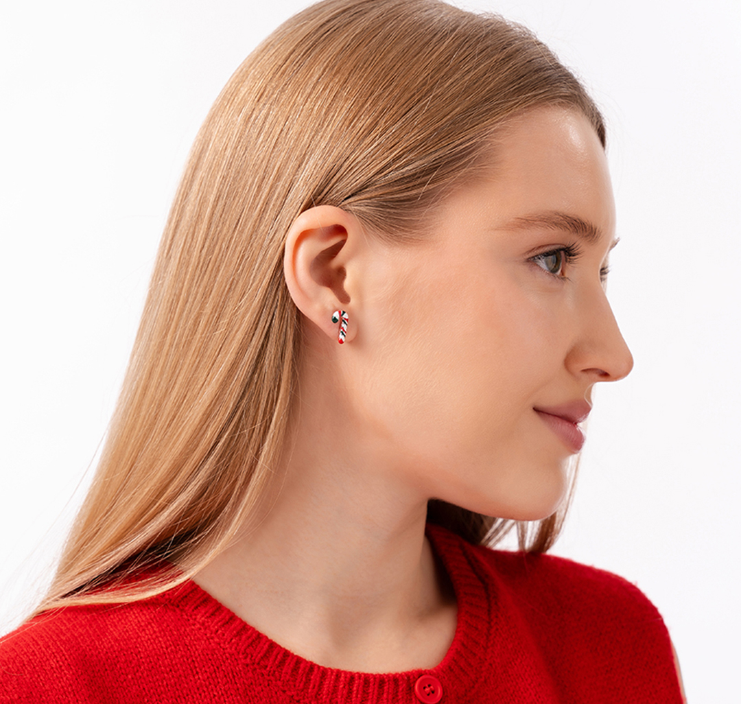 Набор серег (2 пары) Мармалато, цвет Белое серебро-зеленый-красный #3