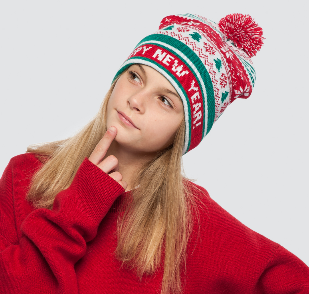 Женская шапка "happy new year" Мармалато, цвет Красный-белый-зеленый #3