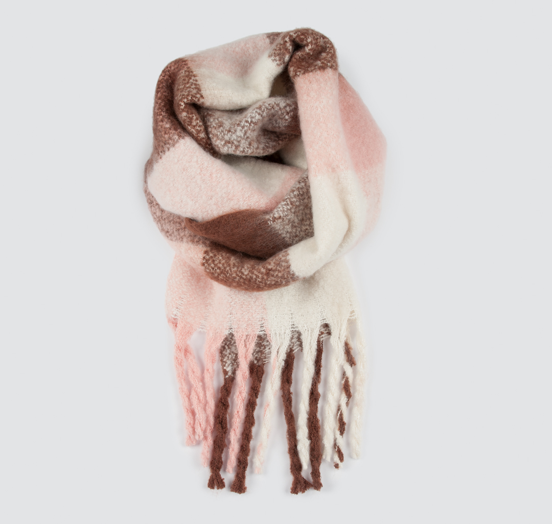 Женский зимний палантин Мармалато, цвет Розовый-белый-коричневый #3