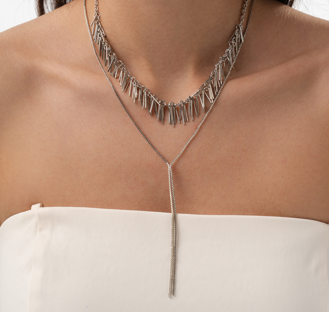 Набор колье (2 шт) Мармалато, цвет белое серебро #1