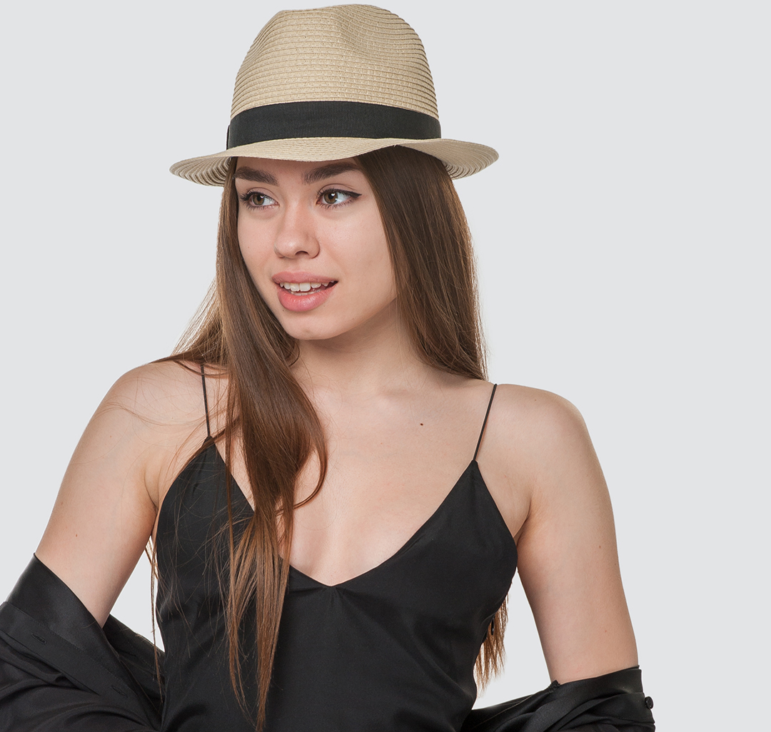 Женская шляпа с узкими полями Мармалато, цвет Бежевый-черный #1
