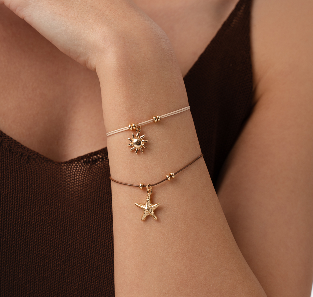 Набор браслетов (2 шт) Мармалато, цвет коричневый-бежевый-золото #1