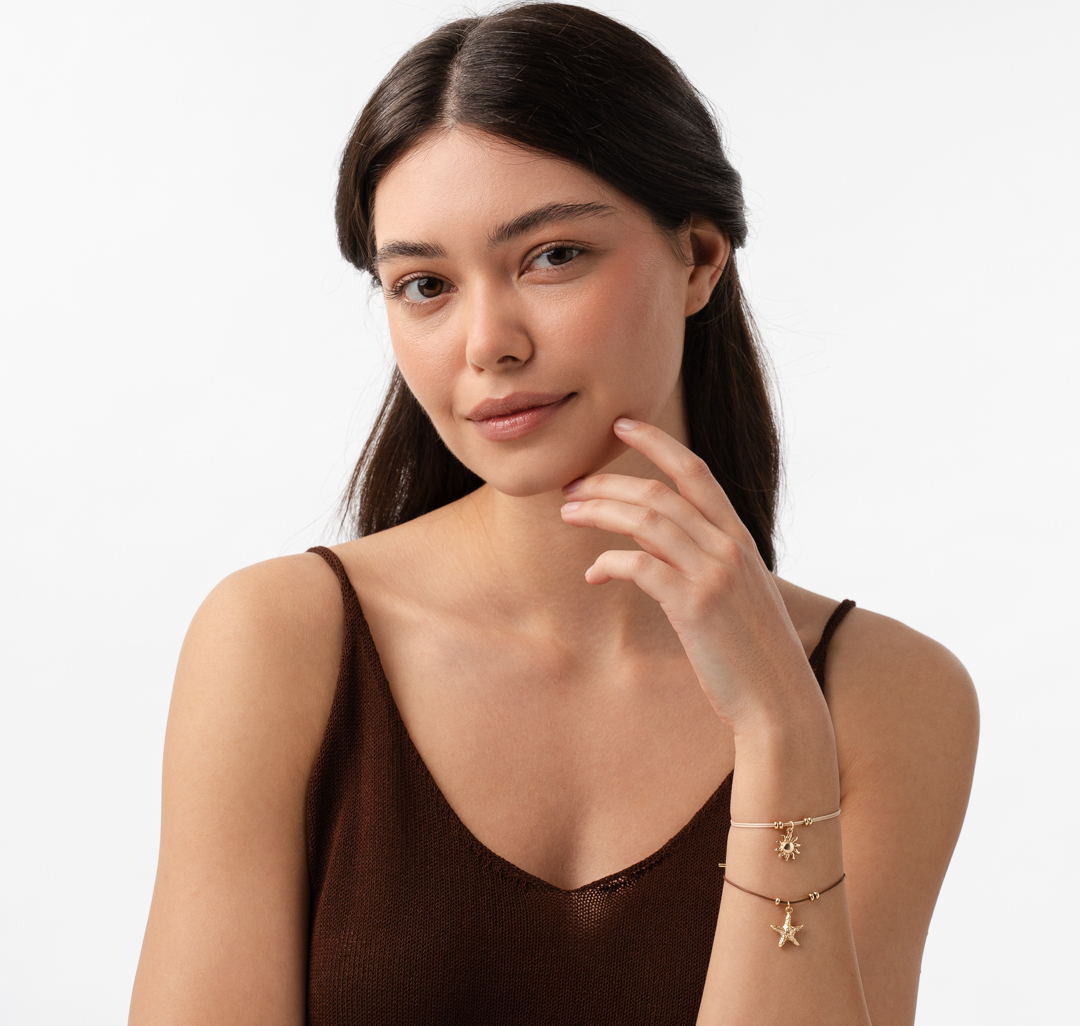 Набор браслетов (2 шт) Мармалато, цвет коричневый-бежевый-золото #2