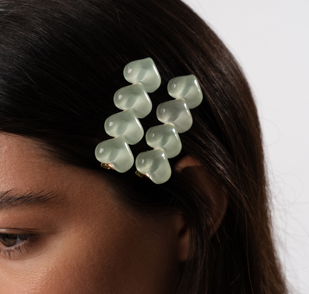 Набор зажимов (2 шт) Мармалато, цвет светло-зеленый-золото #2