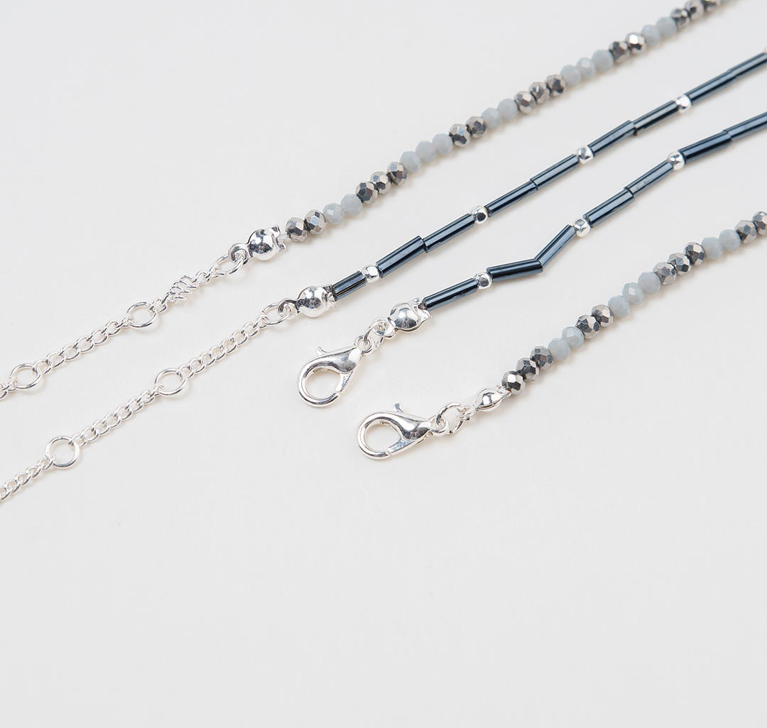 Набор колье (2 шт) Мармалато, цвет черный-серый-белое серебро #3