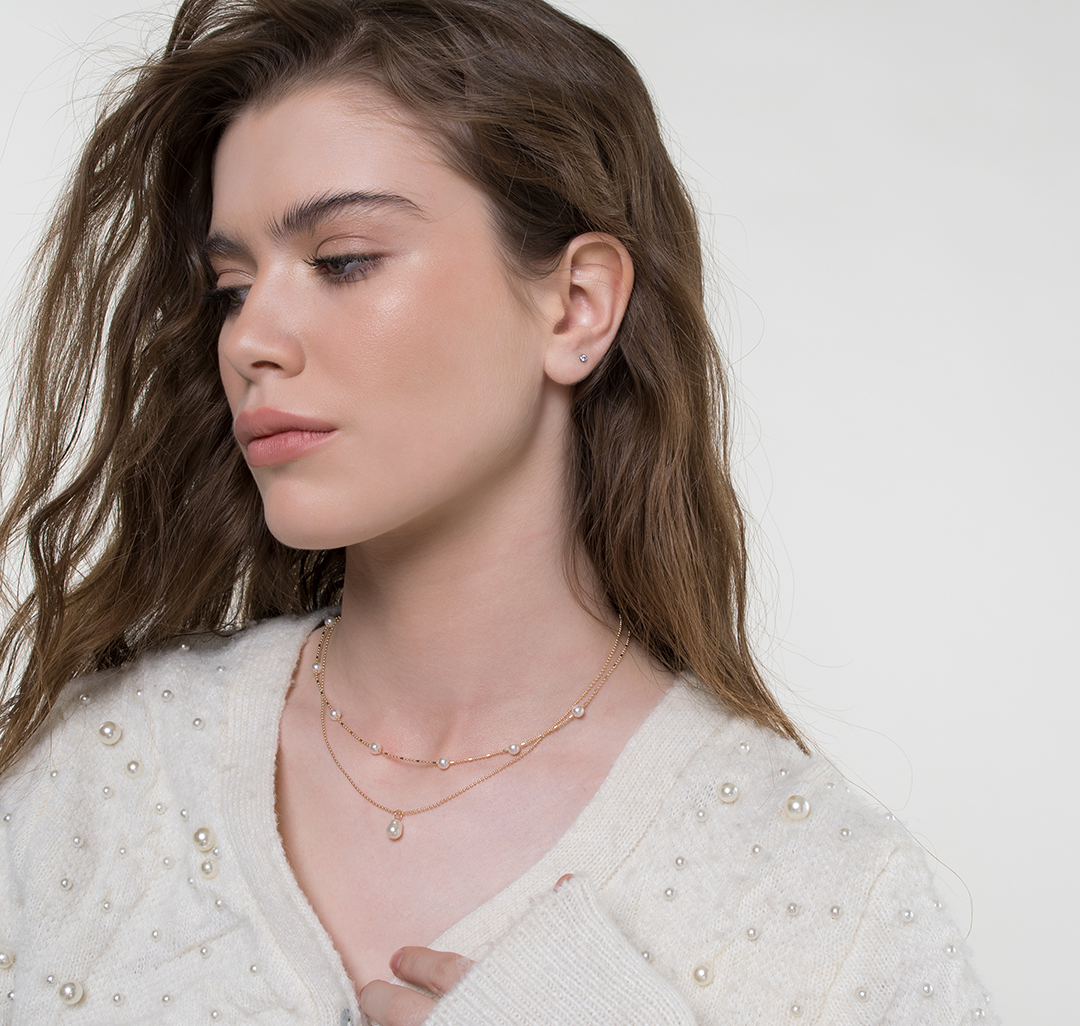 Набор колье (2 шт) Мармалато, цвет золото-жемчуг #4