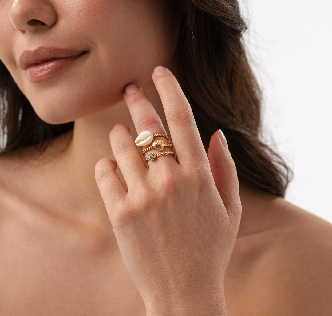 Набор колец (4 шт) Мармалато, цвет золото-молочный-прозрачный #2