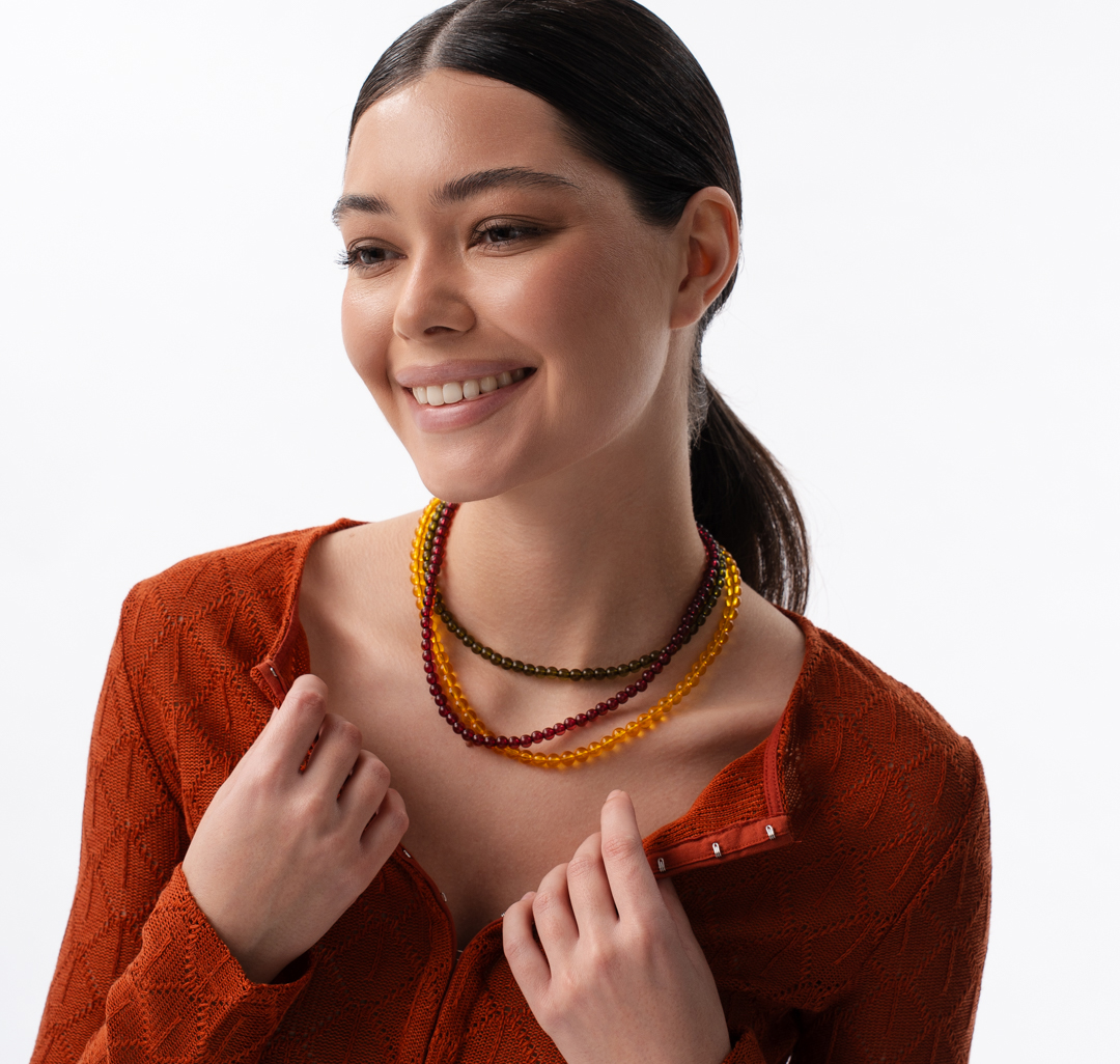 Набор колье (3 шт) Мармалато, цвет винный-зеленый-желтый #2